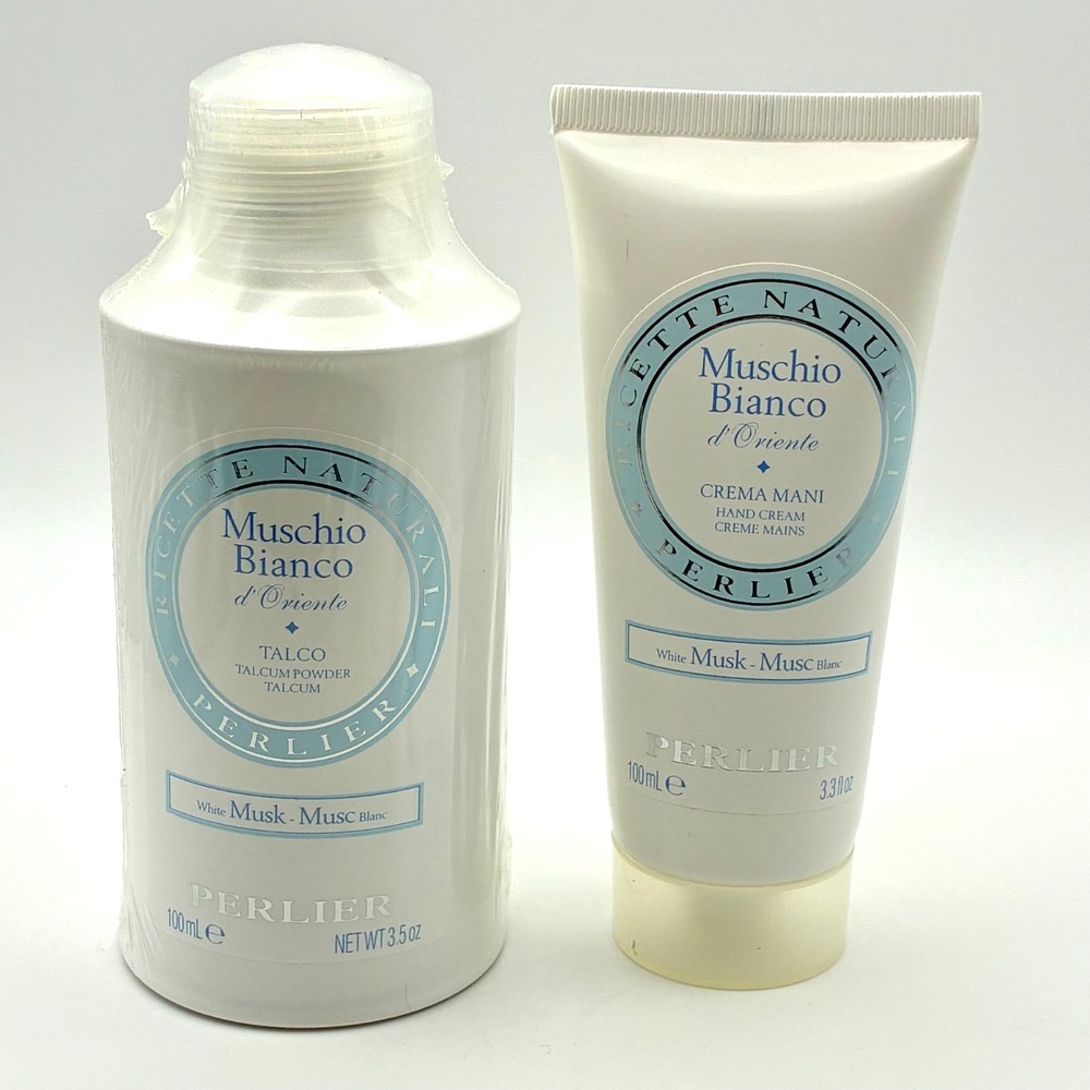 Perlier White Musk Hand Cream 3.3 oz and Talcum Powder 3.5 oz Set New Sealed‎